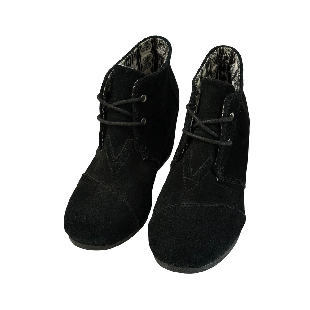 TOMS Black Suede Desert Wedge Lace Up Ankle Boots Women 8 380815